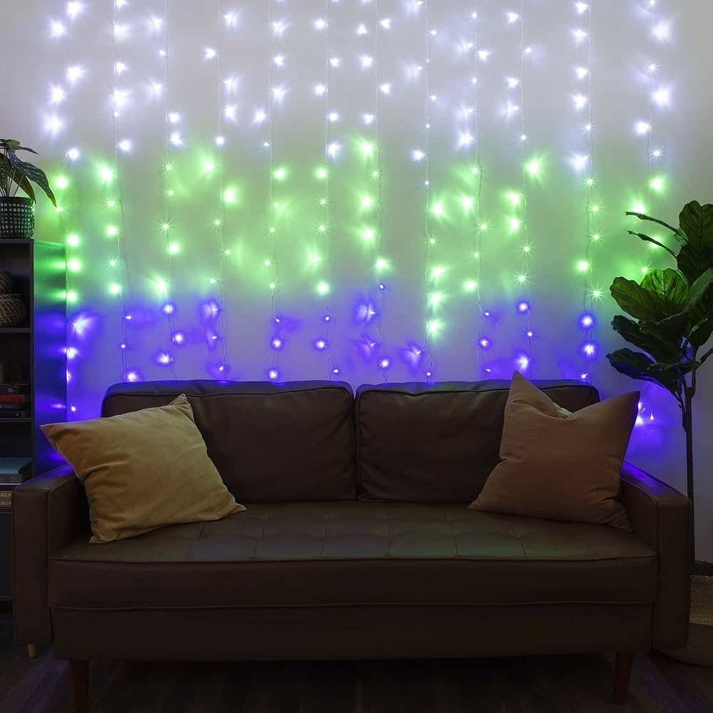 Curtain Lights Cascading Battery-Operated LED 96 LEDs  3.5 × 5 Ft - Picture 12 of 14